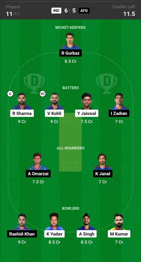 IND vs AFG Dream11 Prediction Today T20I Match Small League