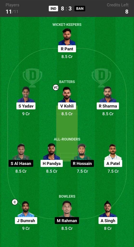 IND vs BAN Dream11 Prediction Today Match Small League Team